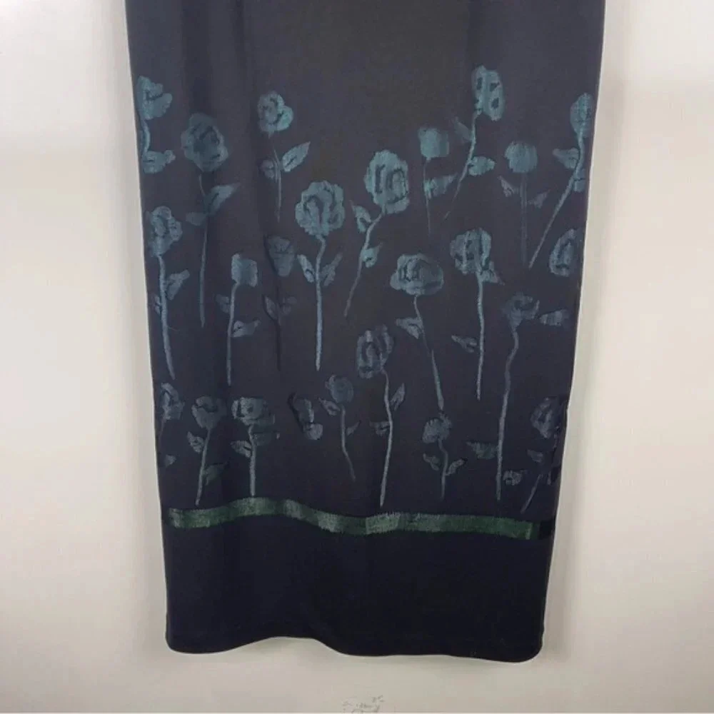 Vintage Rimini by Shaw Black Ombre Floral Midi Dress 90s Sheer Overlay Grunge